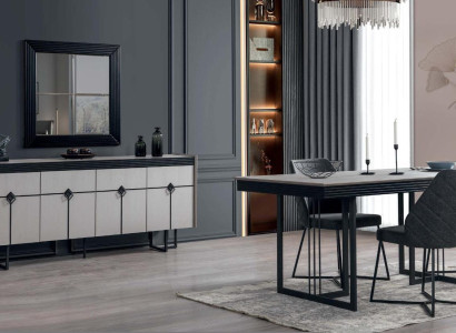 Dining room Set luxury Design Dining table Furnishings Sideboard with Mirror Complete
